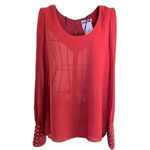 Double Zero Red studded button down back blouse size M, NWT